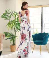 画像4: [ XS-Lサイズ / 1カラー][ERUKEI]シフォン・花柄・フラワープリント・Aライン・Vネック・ノースリーブ・ロングドレス[黒木麗奈着用][送料無料] (4)