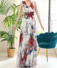 画像7: [ XS-Lサイズ / 1カラー][ERUKEI]シフォン・花柄・フラワープリント・Aライン・Vネック・ノースリーブ・ロングドレス[黒木麗奈着用][送料無料] (7)