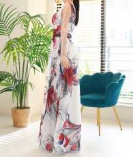 画像8: [ XS-Lサイズ / 1カラー][ERUKEI]シフォン・花柄・フラワープリント・Aライン・Vネック・ノースリーブ・ロングドレス[黒木麗奈着用][送料無料] (8)
