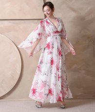 画像6: [ XS-Lサイズ / 1カラー][ERUKEI]袖付き・ハーフスリーブ・カシュクール・花柄・プリント・シアー・Aライン・ロングドレス[山崎みどり着用][送料無料] mywhpk (6)