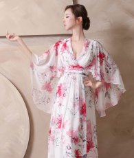 画像7: [ XS-Lサイズ / 1カラー][ERUKEI]袖付き・ハーフスリーブ・カシュクール・花柄・プリント・シアー・Aライン・ロングドレス[山崎みどり着用][送料無料] mywhpk (7)