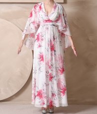 画像9: [ XS-Lサイズ / 1カラー][ERUKEI]袖付き・ハーフスリーブ・カシュクール・花柄・プリント・シアー・Aライン・ロングドレス[山崎みどり着用][送料無料] mywhpk (9)