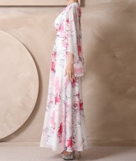 画像10: [ XS-Lサイズ / 1カラー][ERUKEI]袖付き・ハーフスリーブ・カシュクール・花柄・プリント・シアー・Aライン・ロングドレス[山崎みどり着用][送料無料] mywhpk (10)