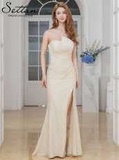 画像2: [ERUKEI]アシンメトリー・ベア・タック・スピンドル・スリット・ストレッチ・タイト・マーメイド・ロングドレス[送料無料] (2)