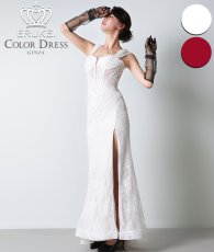 画像1: [ERUKEI]総レース・オフショルダー・コルセット風・スピンドル・シアー・ギャザー・スリット・タイト・マーメイド・ロングドレス[送料無料] (1)