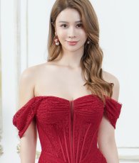 画像5: [ERUKEI]総レース・オフショルダー・コルセット風・スピンドル・シアー・ギャザー・スリット・タイト・マーメイド・ロングドレス[送料無料] (5)