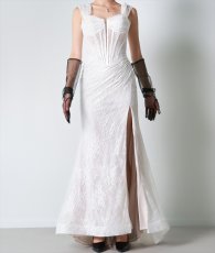 画像7: [ERUKEI]総レース・オフショルダー・コルセット風・スピンドル・シアー・ギャザー・スリット・タイト・マーメイド・ロングドレス[送料無料] (7)