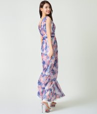 画像3: [ERUKEI]シフォン・滲み・プリント・ギャザー・Vネック・ノースリーブ・Aライン・ロングドレス《送料＆代引き手数料無料》 (3)