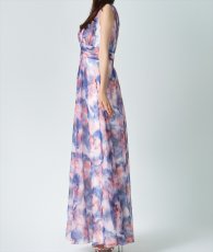 画像7: [ERUKEI]シフォン・滲み・プリント・ギャザー・Vネック・ノースリーブ・Aライン・ロングドレス《送料＆代引き手数料無料》 (7)