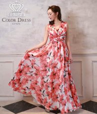 画像1: [ XS-Lサイズ / 1カラー][ERUKEI]ホワイト×レッド・花柄・Aライン・ノースリーブ・シフォン・ロングドレス・ワンピース[山崎みどり着用][送料無料]myrd (1)