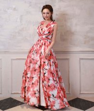 画像2: [ XS-Lサイズ / 1カラー][ERUKEI]ホワイト×レッド・花柄・Aライン・ノースリーブ・シフォン・ロングドレス・ワンピース[山崎みどり着用][送料無料]myrd (2)