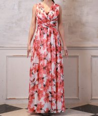 画像8: [ XS-Lサイズ / 1カラー][ERUKEI]ホワイト×レッド・花柄・Aライン・ノースリーブ・シフォン・ロングドレス・ワンピース[山崎みどり着用][送料無料]myrd (8)