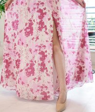 画像13: [ XS-Lサイズ / 1カラー][ERUKEI]ピンク・ホルターネック・花柄・スリット・ウエストクロス・シフォン・Aライン・ノースリーブ・ロングドレス[黒木麗奈着用][送料無料] (13)