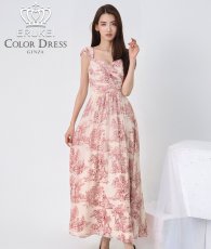 画像1: [ XS-Lサイズ / 1カラー][ERUKEI/SETTAN]トワルドジュイ・ギャザー・シフォン・プリント・ノースリーブ・Aライン・フレア・ロングドレス[黒木麗奈着用][送料無料] (1)