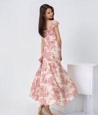 画像3: [ XS-Lサイズ / 1カラー][ERUKEI/SETTAN]トワルドジュイ・ギャザー・シフォン・プリント・ノースリーブ・Aライン・フレア・ロングドレス[黒木麗奈着用][送料無料] (3)