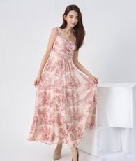 画像4: [ XS-Lサイズ / 1カラー][ERUKEI/SETTAN]トワルドジュイ・ギャザー・シフォン・プリント・ノースリーブ・Aライン・フレア・ロングドレス[黒木麗奈着用][送料無料] (4)
