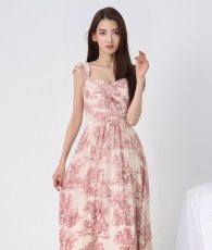 画像5: [ XS-Lサイズ / 1カラー][ERUKEI/SETTAN]トワルドジュイ・ギャザー・シフォン・プリント・ノースリーブ・Aライン・フレア・ロングドレス[黒木麗奈着用][送料無料] (5)