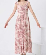 画像7: [ XS-Lサイズ / 1カラー][ERUKEI/SETTAN]トワルドジュイ・ギャザー・シフォン・プリント・ノースリーブ・Aライン・フレア・ロングドレス[黒木麗奈着用][送料無料] (7)