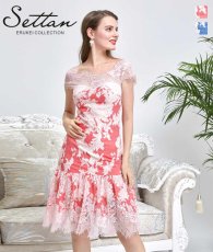 画像1: [ XS-Lサイズ /2カラー][ERUKEI/SETTAN]フレア・Aライン・レース・花柄・キュート・ブルー・ピンク・ミディアムドレス・ワンピース[送料無料] (1)