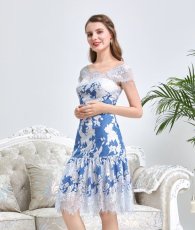 画像12: [ XS-Lサイズ /2カラー][ERUKEI/SETTAN]フレア・Aライン・レース・花柄・キュート・ブルー・ピンク・ミディアムドレス・ワンピース[送料無料] (12)