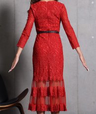 画像9: [ERUKEI Settan]総レース・金糸・Vネック・裾シースルー・七分袖・マーメイド・ミモレ丈・ミディアムドレス・ワンピース[山崎みどり着用]《送料＆代引き手数料無料》myall (9)