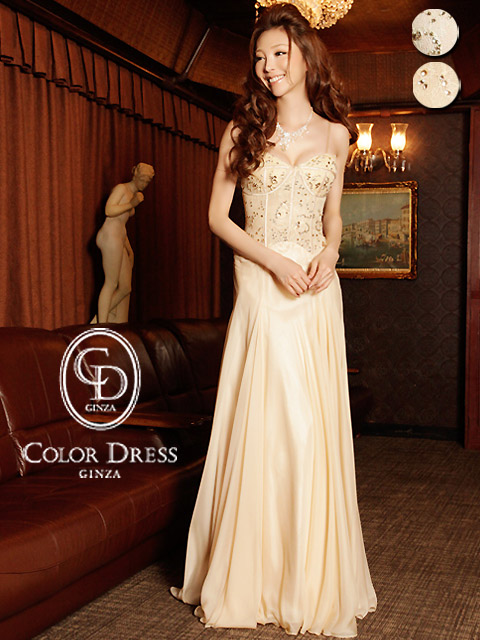 再入荷 前回即売れドレス再入荷 山崎みどりちゃん着用 ゴールド オフホワイト Erukei エレガントコルセットビスチェ風 高級ロングドレス 送料 代引き手数料無料