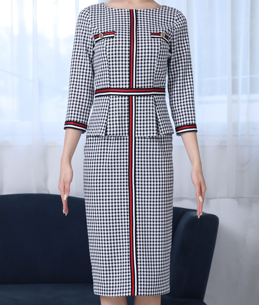 千鳥格子赤ラインミディアム Mirin カラードレス