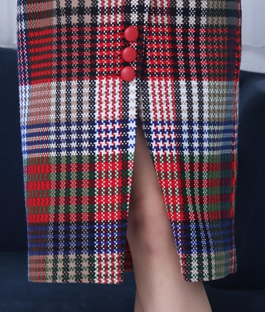 レッドチェックウール風ミディアム 山崎みどり カラードレス