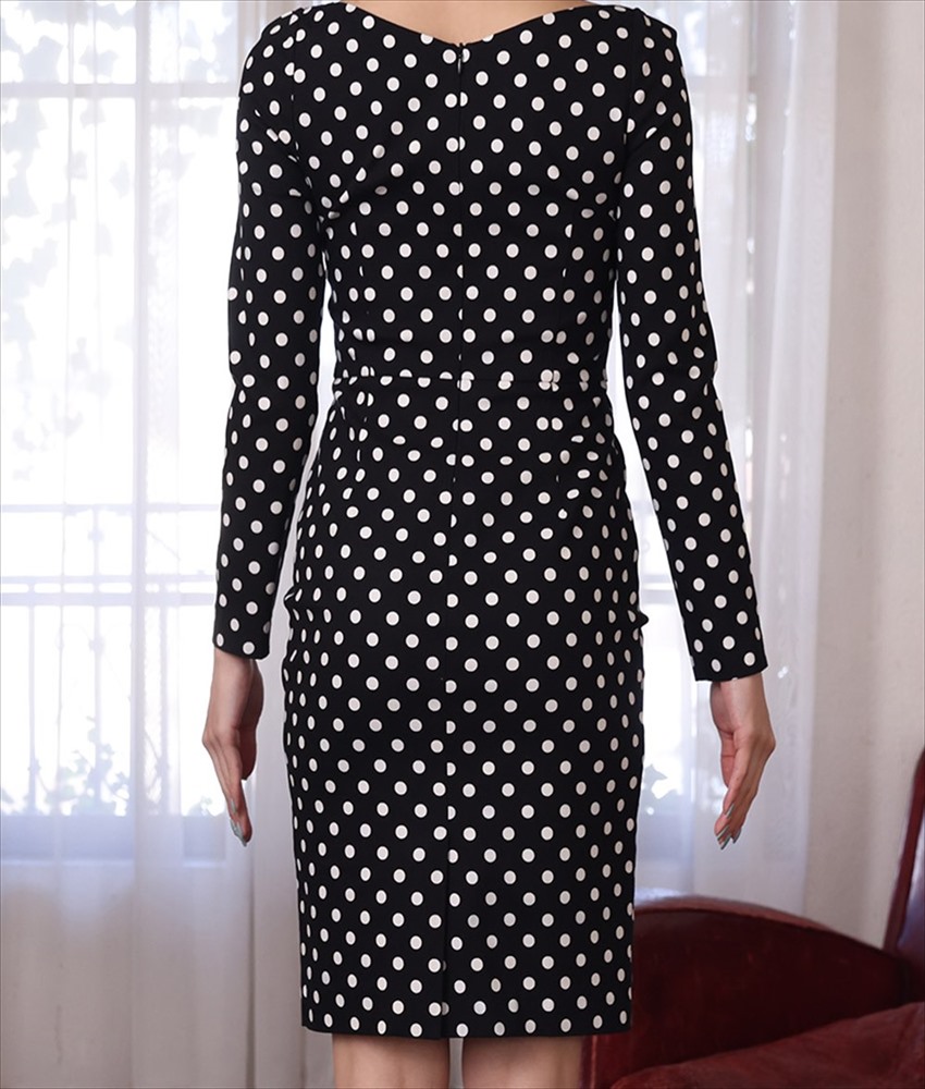 水玉長袖デコルテ見せショートドレス Mirin カラードレス