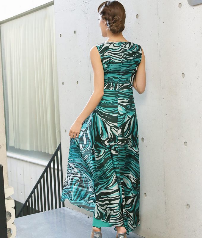 グリーンゼブラロングドレス Mirin カラードレス