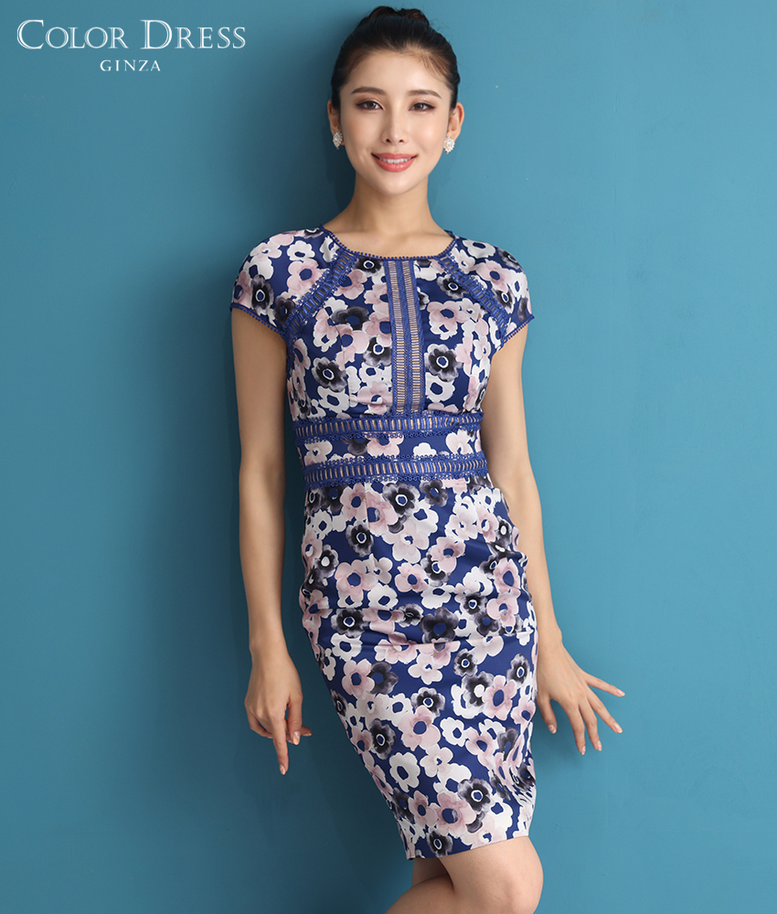 花柄ネイビーミニワンピース Mirin カラードレス 花柄ネイビーミニワンピース Mirin カラードレス